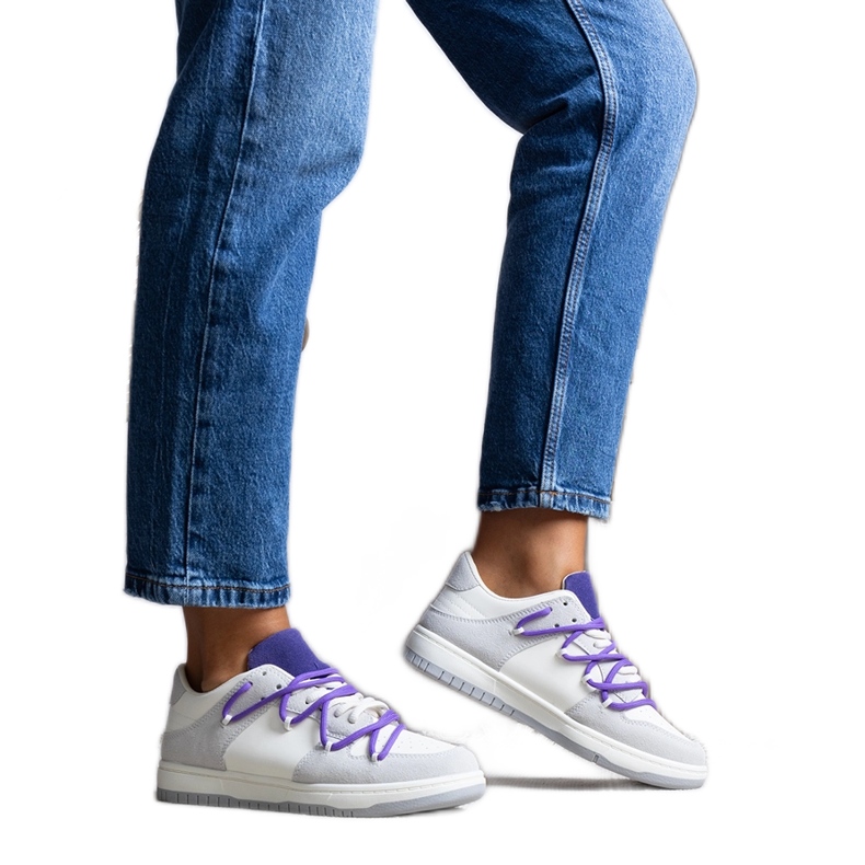Sneakers Aucoin grigie con lacci viola bianca