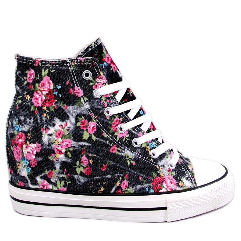 BM Paradis Sneaker alta con zeppa floreale nera nero