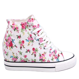 BM Paradis Sneaker alta con zeppa floreale bianca bianco