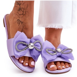Pantofole Donna Con Fiocco E Strass Viola Jolene