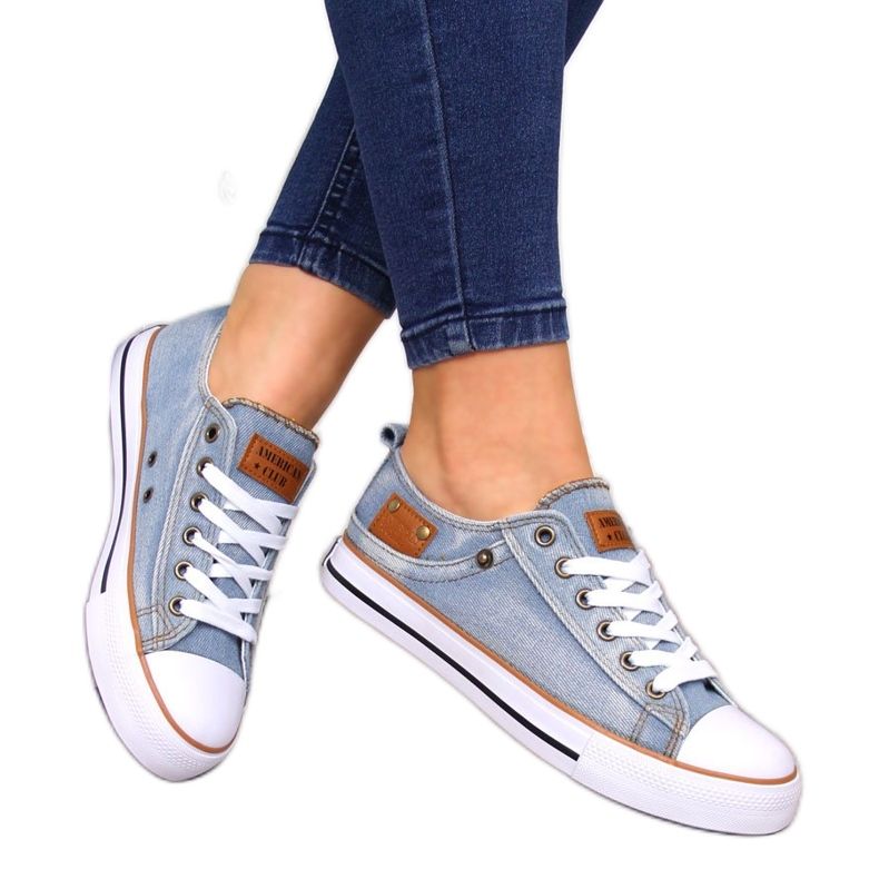 Sneakers basse American Club 28/22 in denim chiaro marrone blu