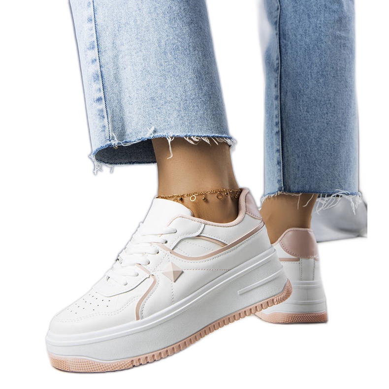 Sneakers bianche e rosa sulla piattaforma Lepage bianca