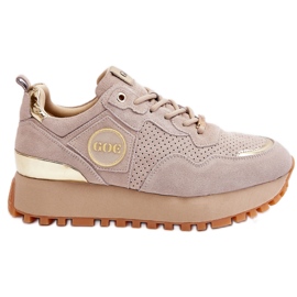 Scarpe sportive da donna con plateau in pelle scamosciata GOE LL2N4001 Beige marrone