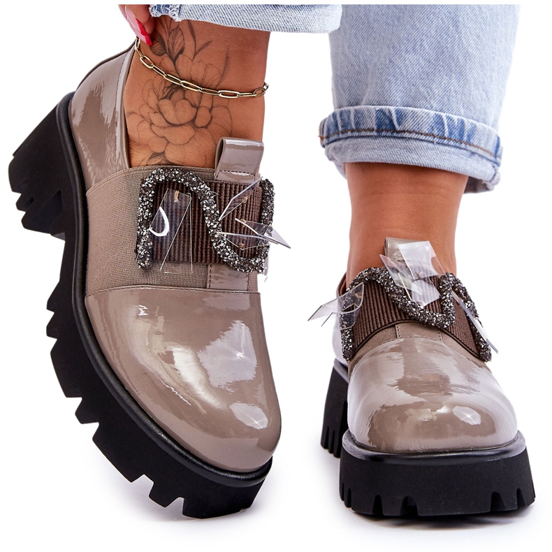 S.Barski Scarpe Laccate Con Ornamenti Grigio Keily