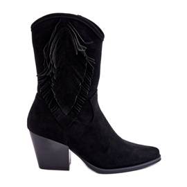 S.Barski Stivali bassi da cowboy in camoscio da donna neri Elyse nero