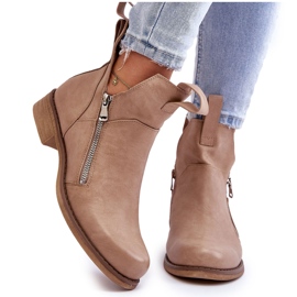 BM Stivali Donna in Pelle con Tacco Piatto Beige Artemis