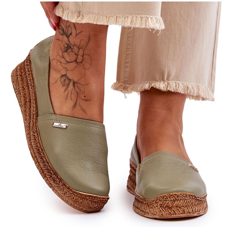 Lemar Espadrillas in pelle con zeppa da donna verde Hadlee