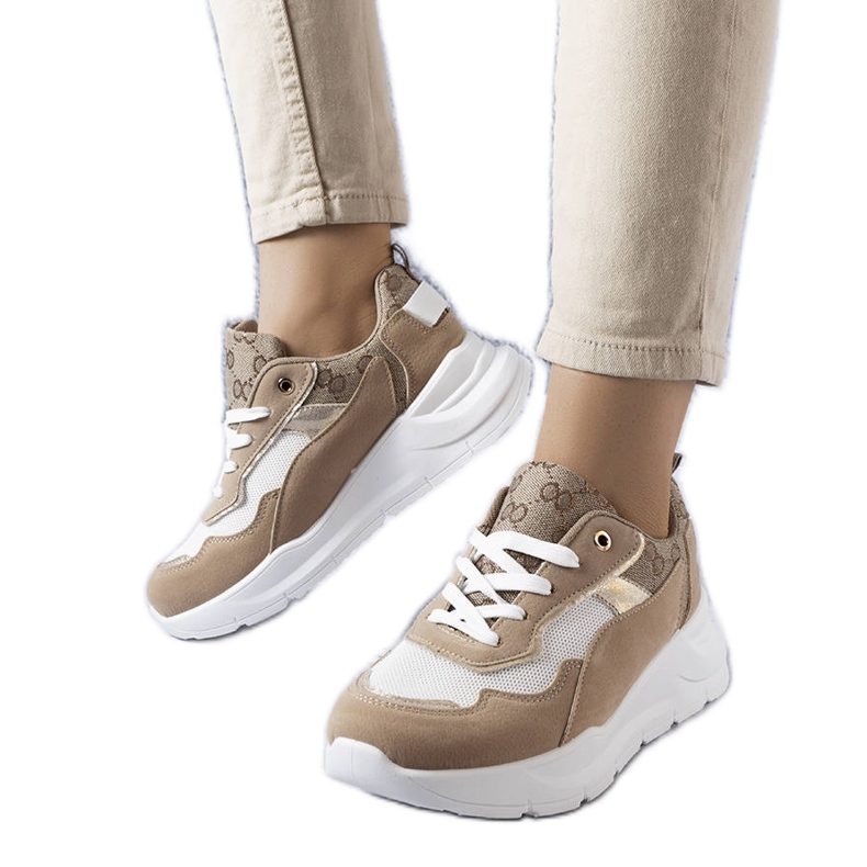 Sneakers beige con inserti dorati di Lebrun