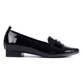 Eleganti mocassini laccati con tacco basso di Vinceza nero