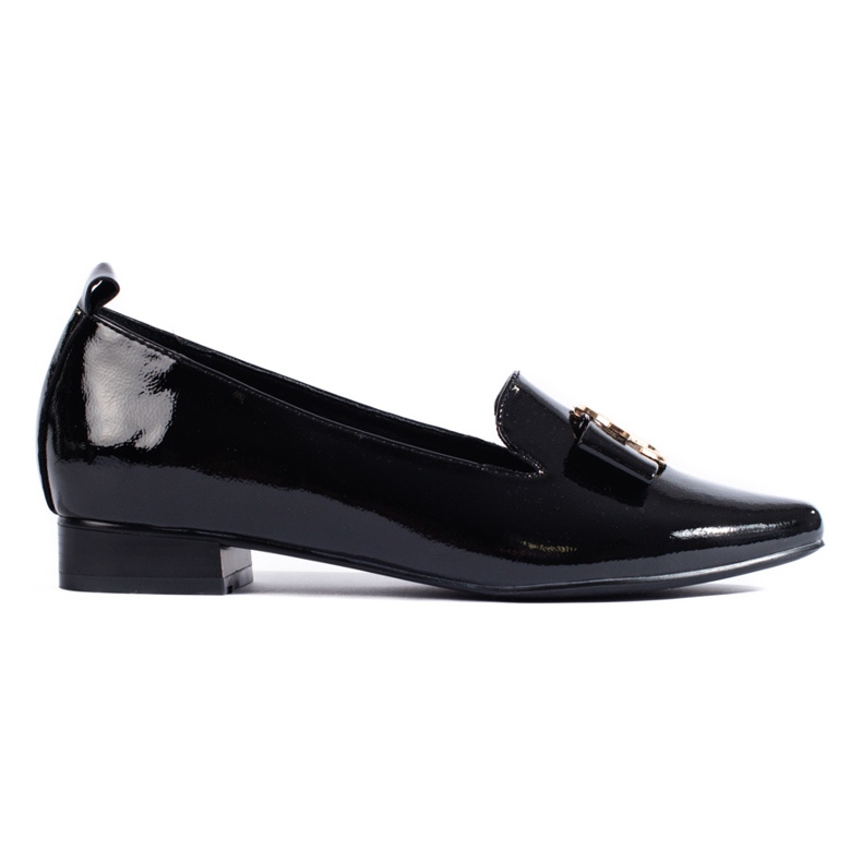 Eleganti mocassini laccati con tacco basso di Vinceza nero