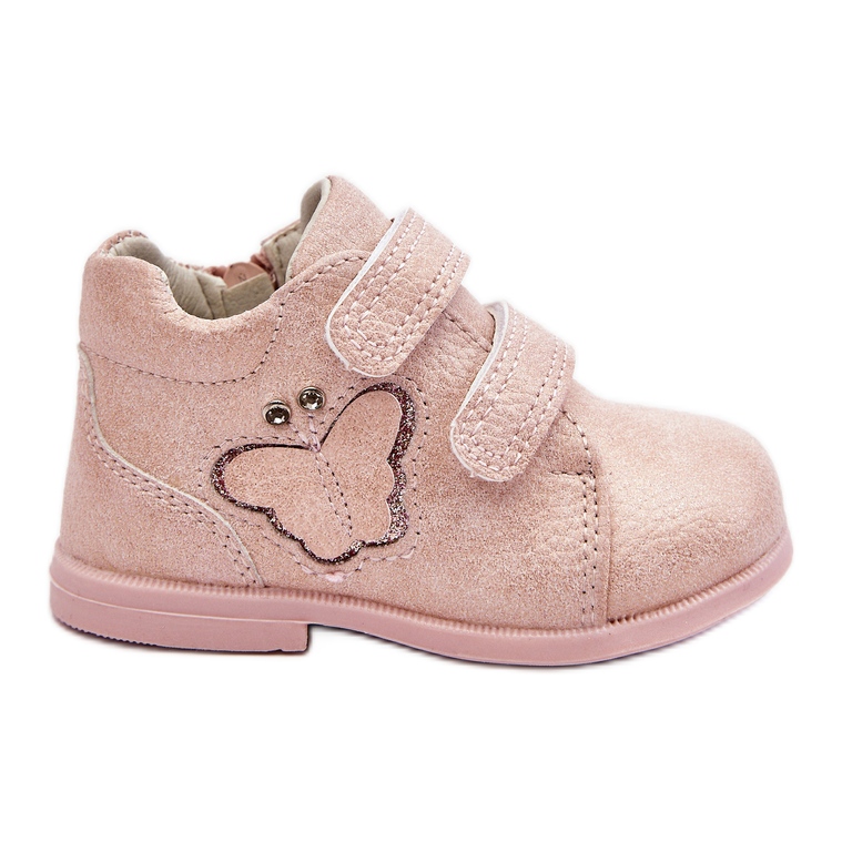 PA1 Stivali In Pelle Velcro Con Farfalla Rosa Avi