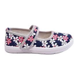 Ballerine per bambini in fiori blu navy-grigio Noah