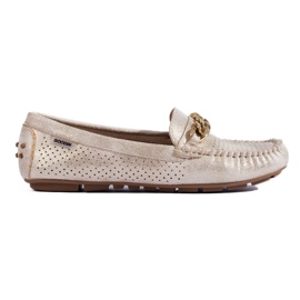 Mocassini in camoscio chiaro traforato Shelovet beige e oro