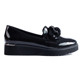 Vinceza Mocassini con plateau Shelovet laccati neri con catena nero