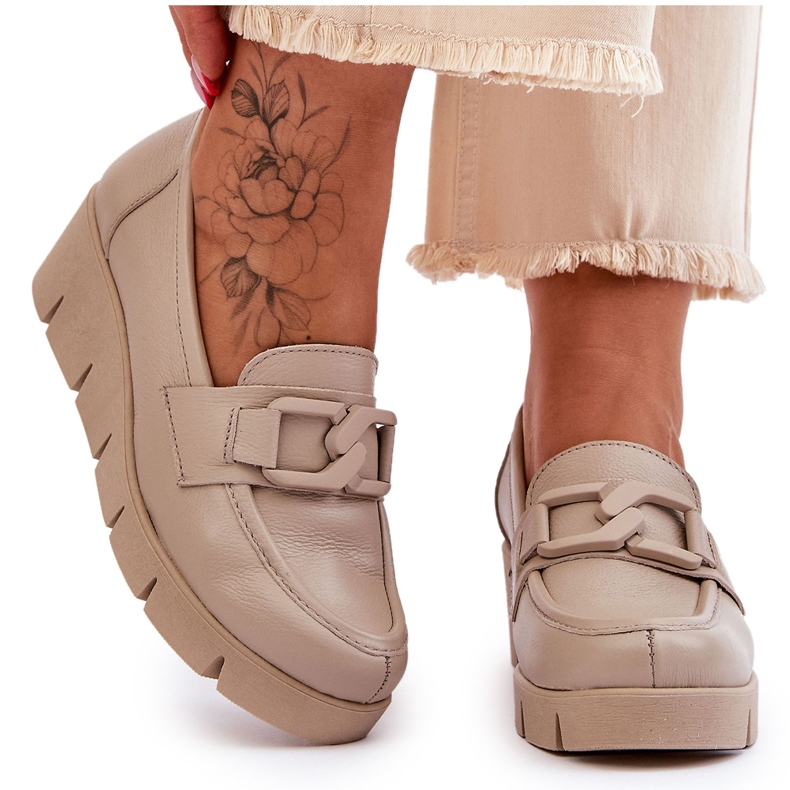 Lemar Mocassini con zeppa in vernice beige Felicita