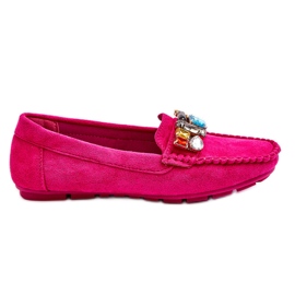 Mocassini Da Donna In Camoscio Con Cristalli Lucille Fucsia rosa