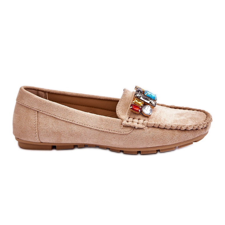 Mocassini Da Donna In Camoscio Con Cristalli Beige Lucille