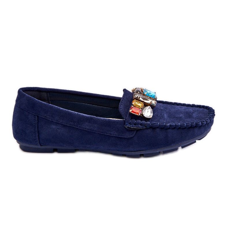 Mocassini Da Donna In Camoscio Con Cristalli Lucille Blu Navy