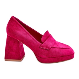 Vinceza Décolleté Adriel in camoscio fucsia con tacco grosso e plateau rosa