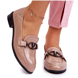 Vinceza Mocassini con tacco piatto Marra in vernice beige