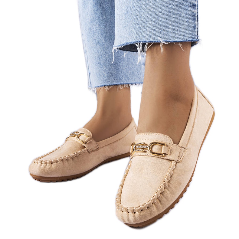 Mocassini beige Charrette con sottopiede in pelle