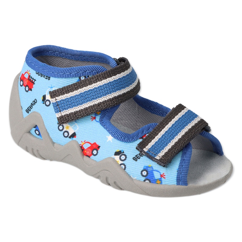 Ciabatte per bambini Befado con inserto in pelle 350P036 blu con macchinine