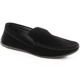 News 4873 mocassini slip-on da uomo in camoscio nero traforato
