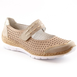 Scarpe estive da donna in pelle con velcro beige Rieker N4257-60