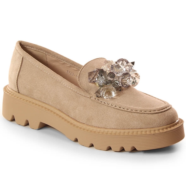Mocassini da donna in camoscio con cristalli beige Vinceza 10863