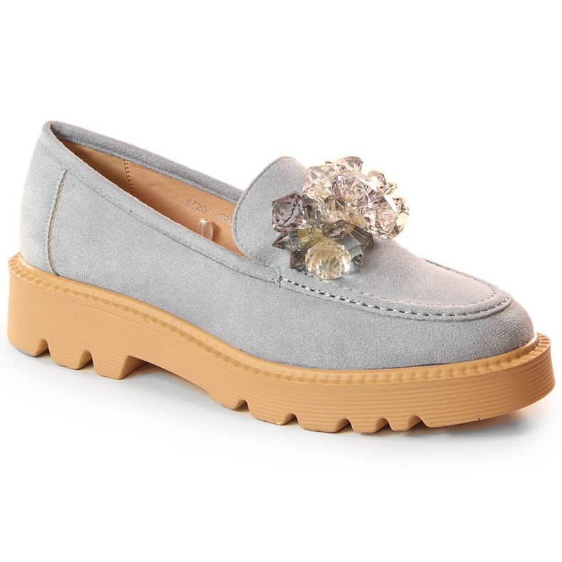 Mocassini da donna in camoscio con cristalli blu Vinceza 10863 grigio