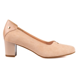 Eleganti décolleté da donna in camoscio su tacco basso Vinceza beige