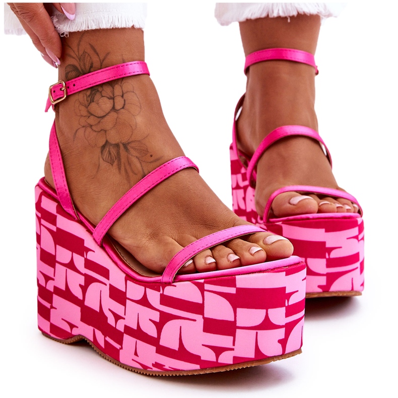 FS1 Sandali alla moda con zeppa con motivi fucsia Claria rosa