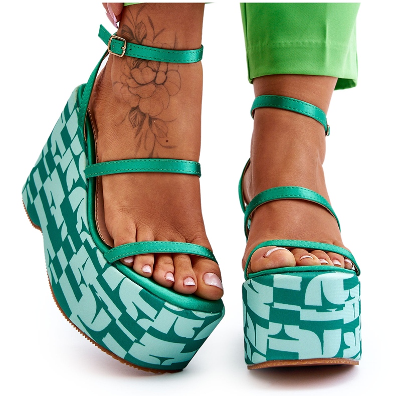 FS1 Sandali con zeppa alla moda con motivi Verde Claria