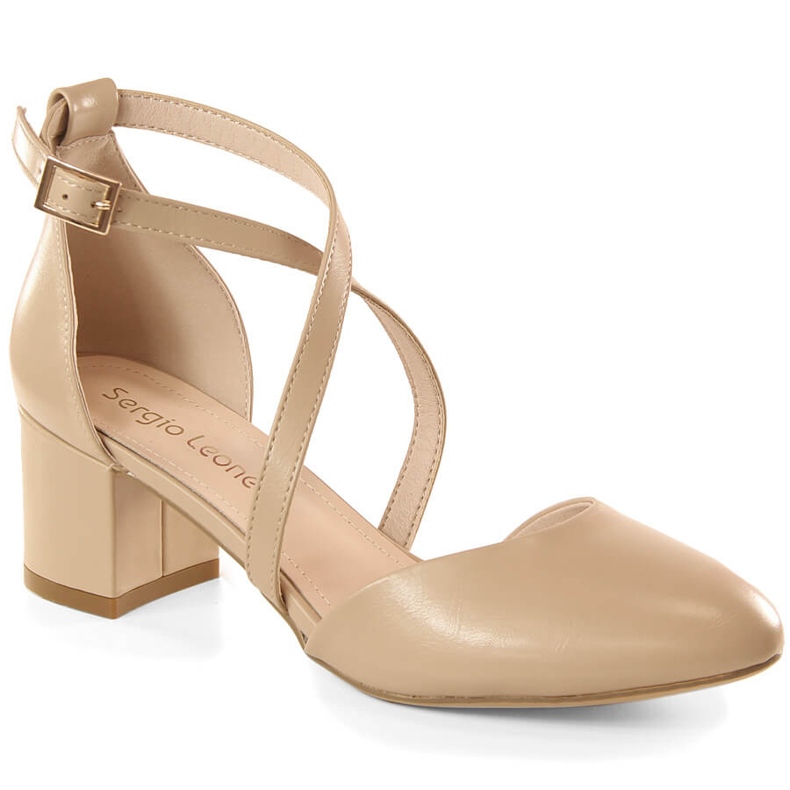 Sandali caffè con tacco da cerimonia da donna Sergio Leone SK824 beige