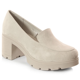 Scarpe da donna in camoscio con tacco alto e plateau grigio Potocki SZ12040 beige