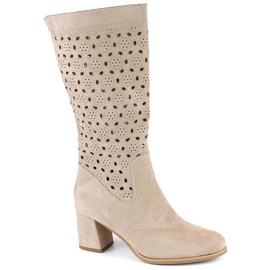 M. DASZYŃSKI Stivali beige traforati in pelle scamosciata da donna M.Daszyński SA156-10