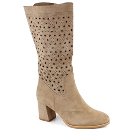 M. DASZYŃSKI Stivali da donna in camoscio traforato M.Daszyński SA156-10 beige