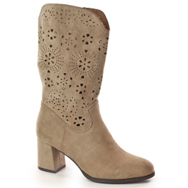 M. DASZYŃSKI Stivali da cowboy primaverili traforati da donna beige M.Daszyński SA156-11