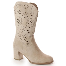 M. DASZYŃSKI Stivali da cowboy beige traforati primaverili da donna M.Daszyński SA156-11