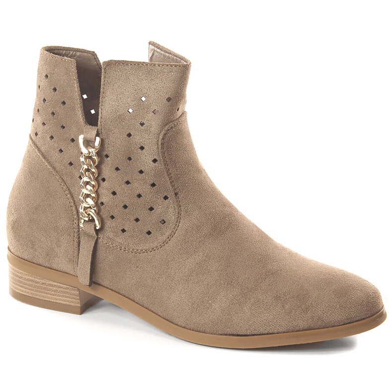Stivali da donna in camoscio traforato beige scuro Vinceza 10885