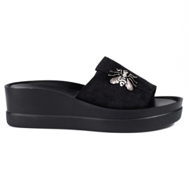 Pantofole da donna nere su una comoda zeppa Shelovet nero
