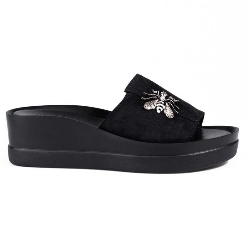 Pantofole da donna nere su una comoda zeppa Shelovet nero