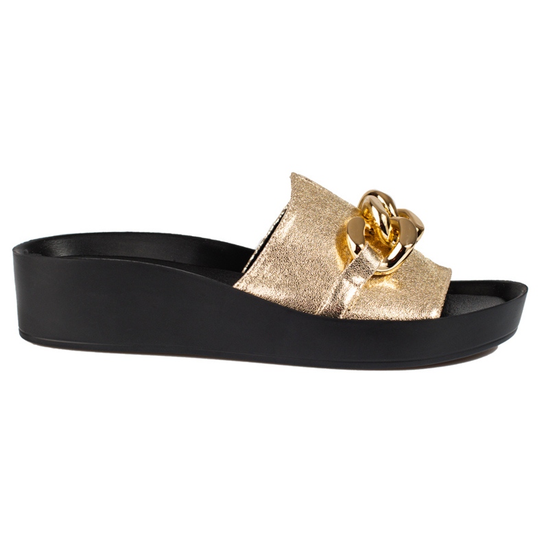 Comode pantofole Shelovet da donna dorate con catena d'oro