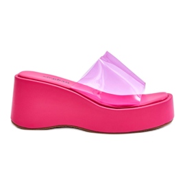 FS1 Ciabatte Donna con Zeppa Trasparenti Fucsia Eliane rosa