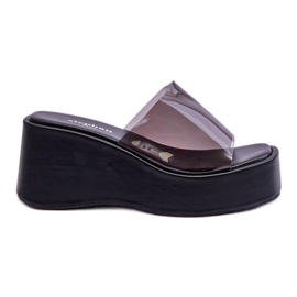 FS1 Pantofole con zeppa trasparenti da donna nere Eliane nero