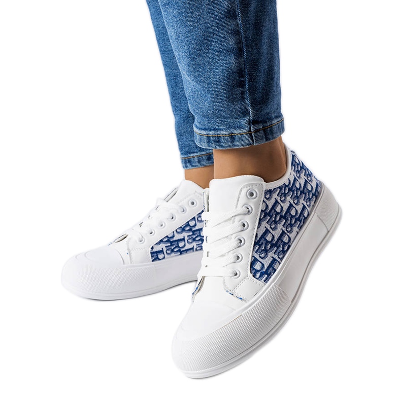 Sneakers bianche con motivo Marquis blu bianca