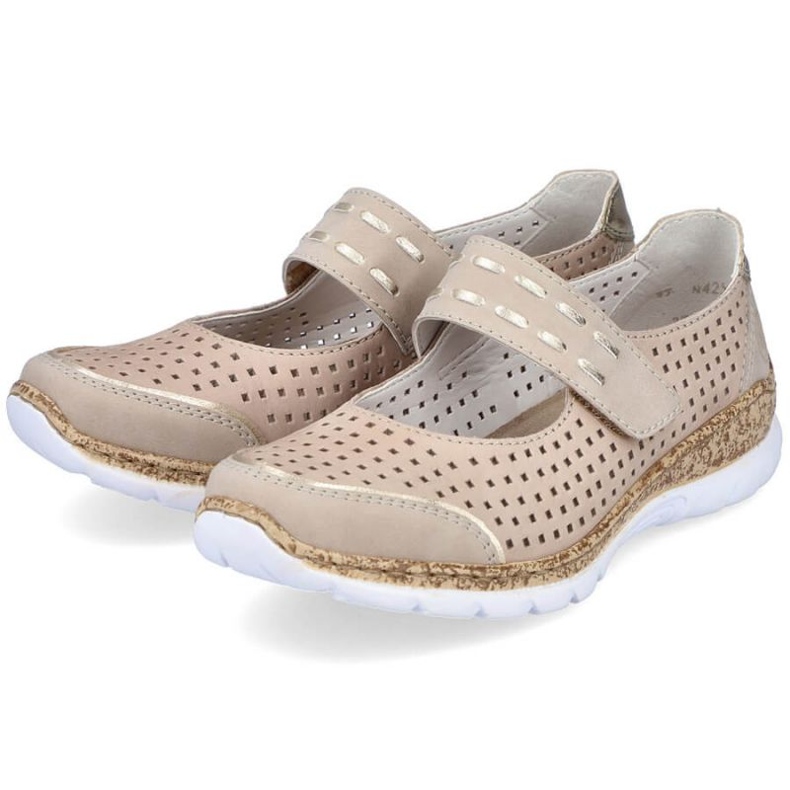 Scarpe estive in pelle con velcro Rieker W RKR582 beige