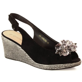 Sandali con zeppa in suede con cristalli Potocki W WOL137A nero