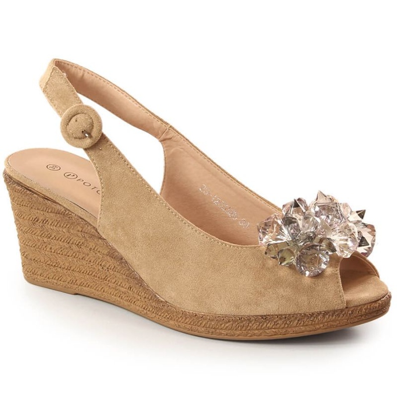 Sandali con zeppa in suede con cristalli Potocki W WOL137B beige