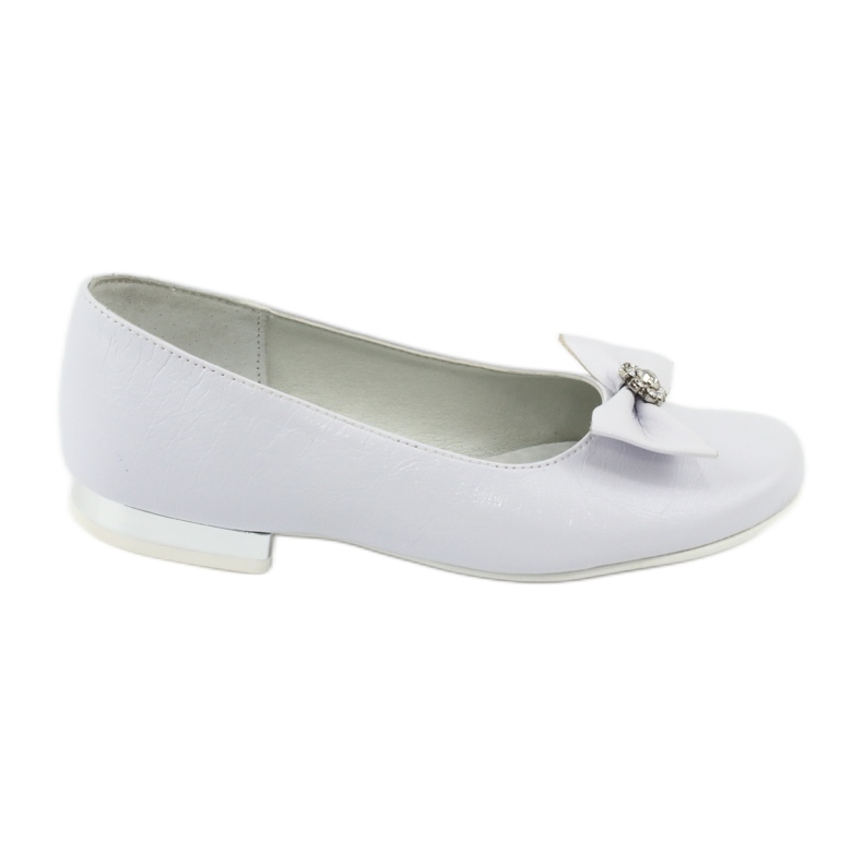 Girls 'Ballerinas Leather White Miko 800 con un arco bianca